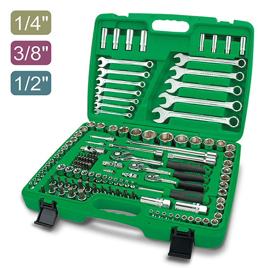 Caisse de 130 clés à douille à flancs de qualité professionnelle 1/4", 3/8" et 1/2" GCAI130B - photo 1