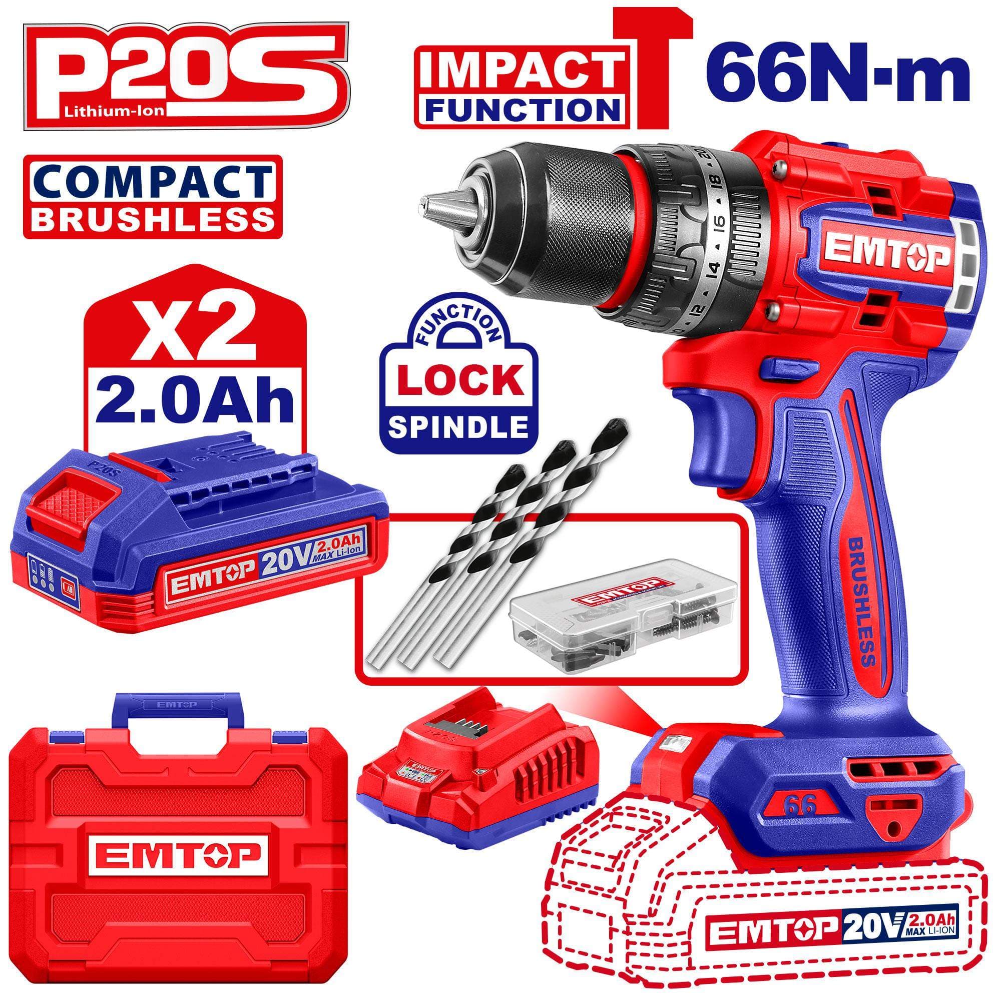 Visseuse à percussion 20V 2.0AH 66Nm brushless sans fil ECIDL20668 - photo 1