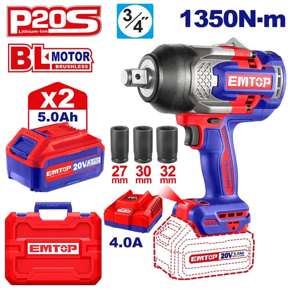 Boulonneuse clé à chocs sans fil 20V Li-Ion 2 Batteries 5.0ah Brushless (Avec valise) 3/4" DR 1350nm ECIWL20135 - photo 1