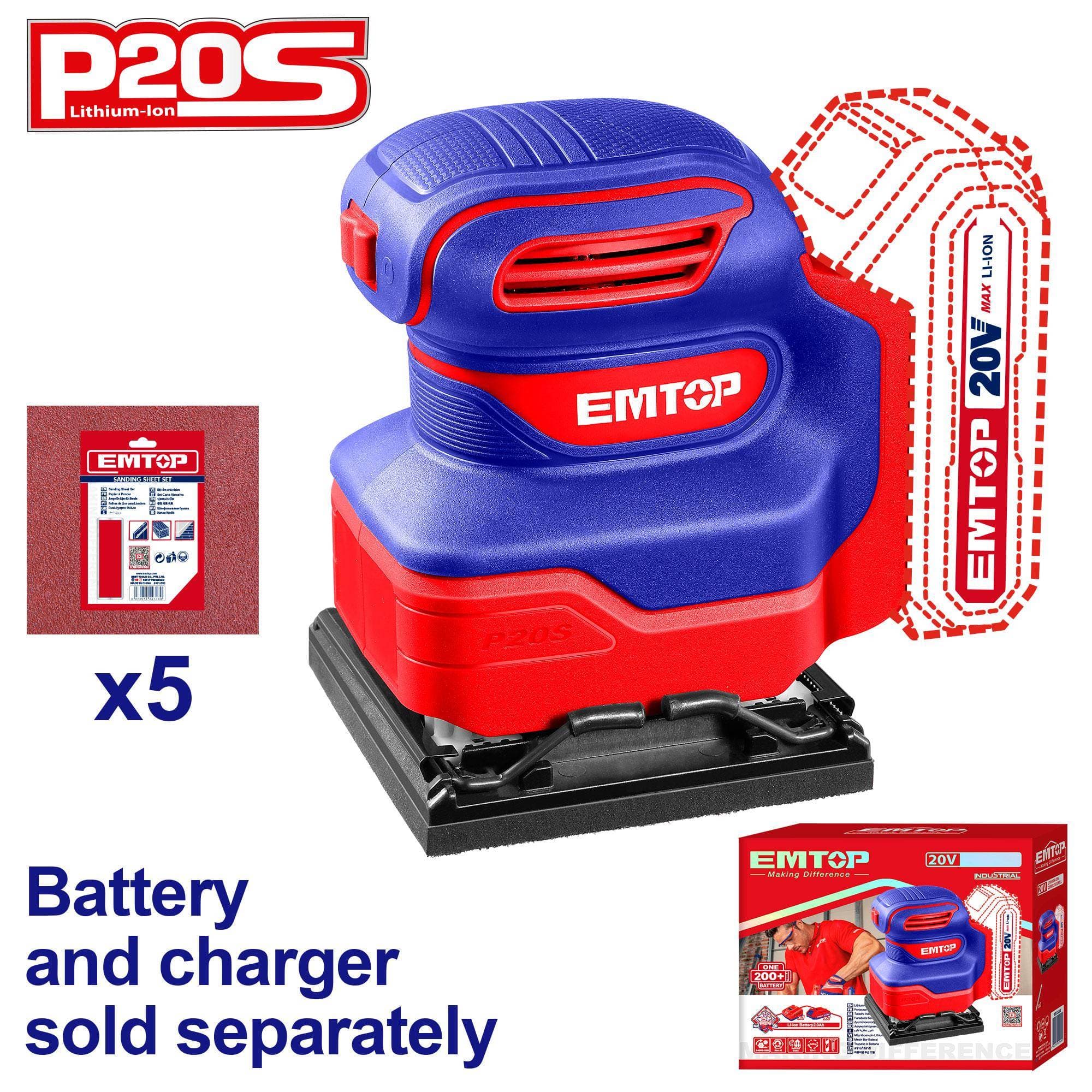 Ponceuse sans fil 20V Li-Ion solo (Sans batterie Sans chargeur) ELSHS2014 - photo 1