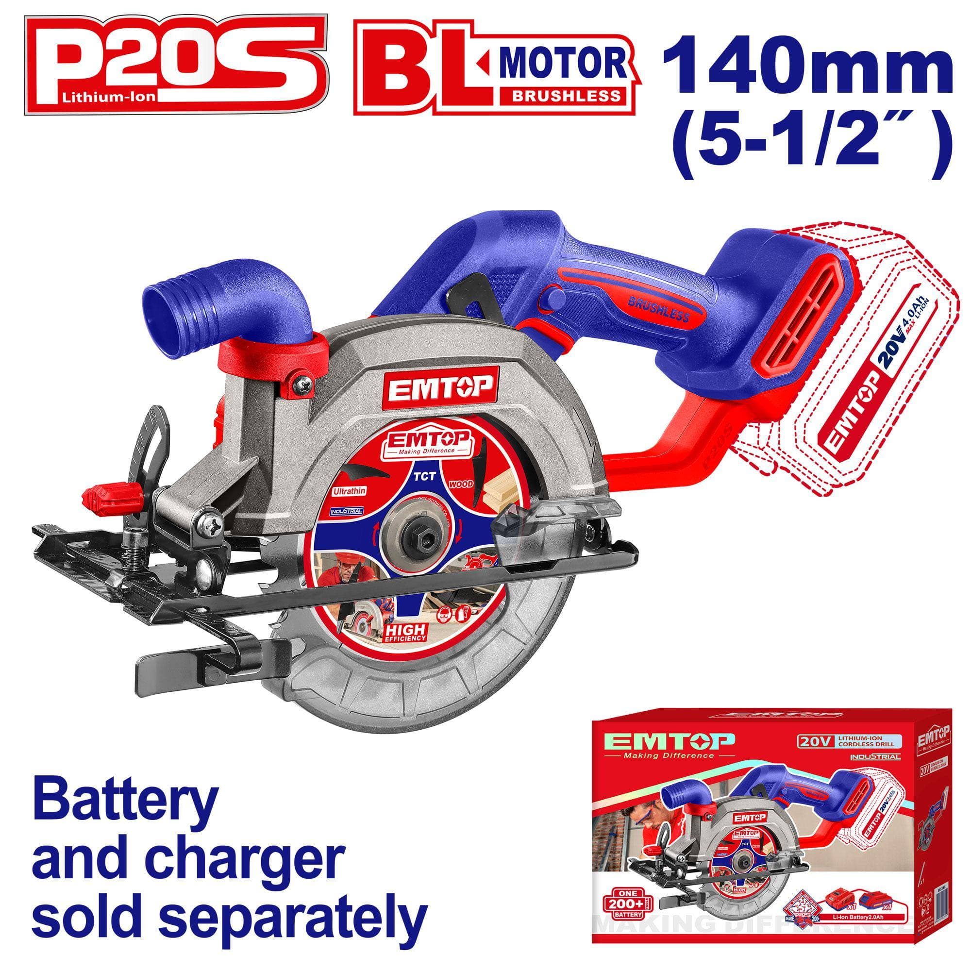 Mini-scie circulaire 20V sans fil solo (ni chargeur ni batterie) 140 mm ELCS1402 - photo 1
