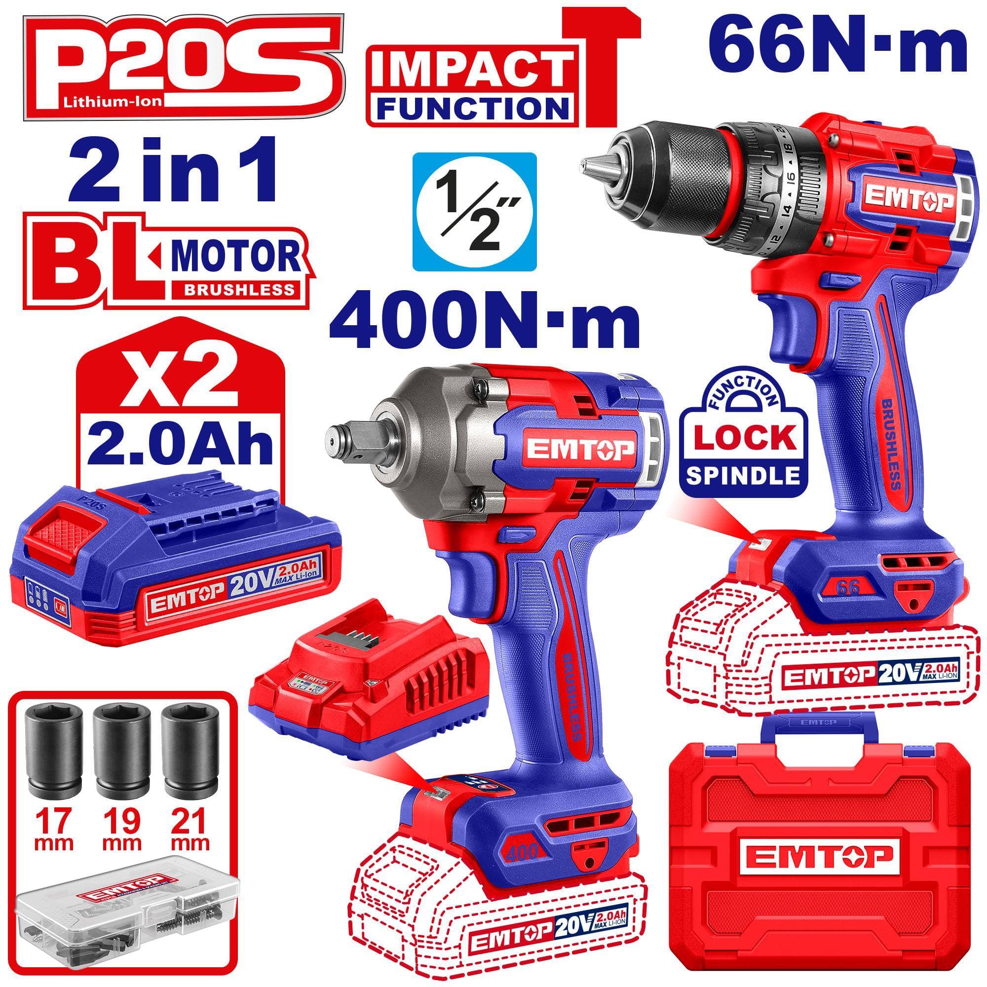 Kit d’outils électroportatifs a batterie 20V 2.0ah 2 en 1 ECKL20275 - photo 1