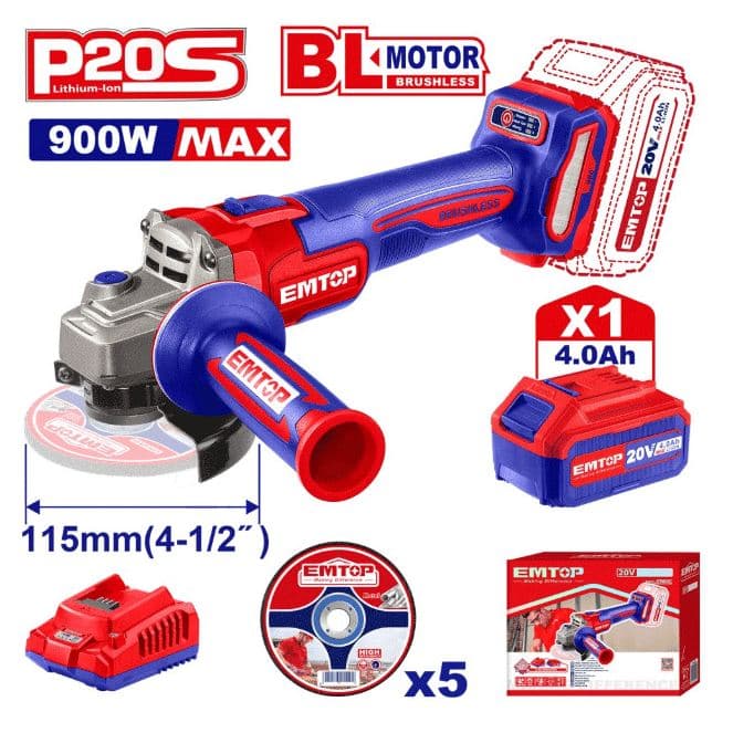 Meuleuse d’angle tronçonneuse 115mm sans fil brushless à 1 batteries 20V 4.0Ah ELAG261521 - photo 1