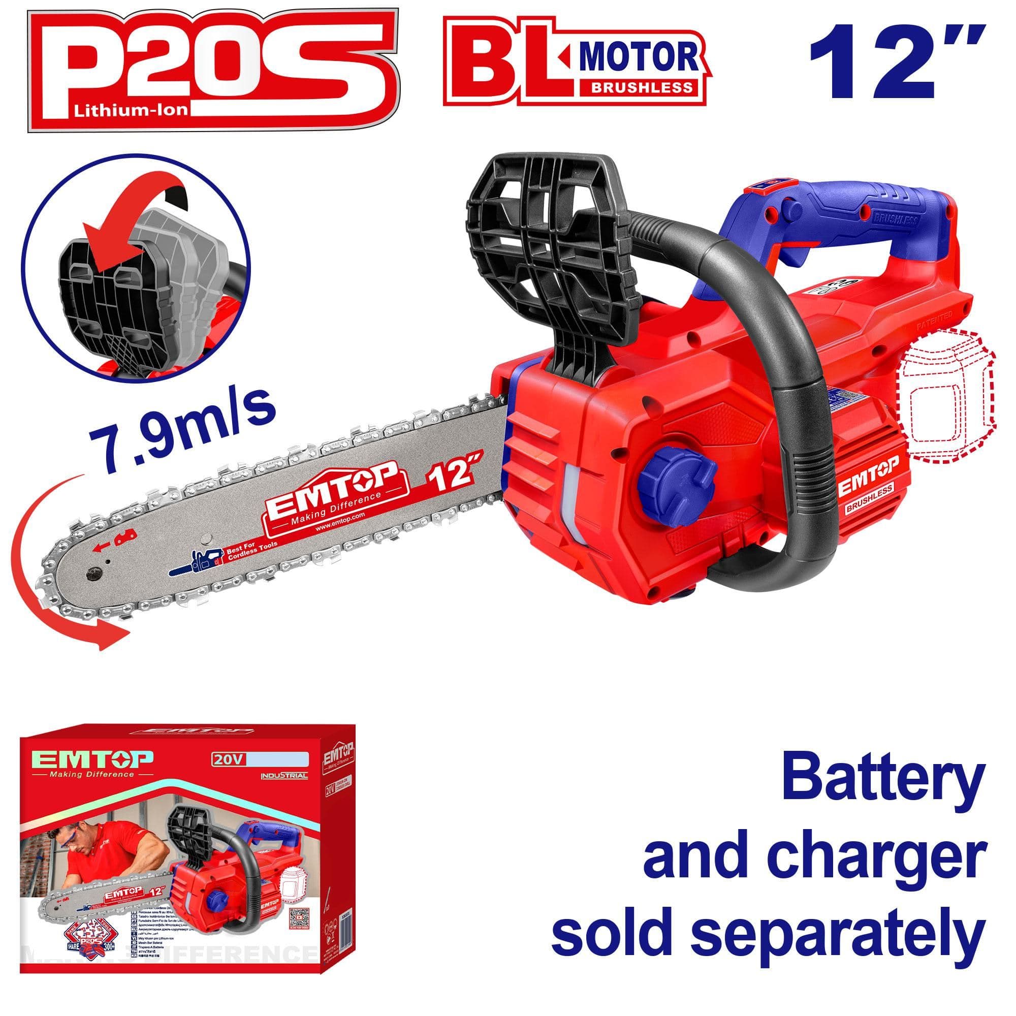 Scie à chaîne, tronçonneuse à bois 12" 20v sans fil solo (ni chargeur ni batterie) ELGA20128 - photo 1