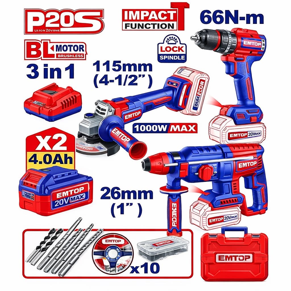 Kit d’outils électroportatifs a batterie 20V 4.0ah 3 en 1 ELOSLI241198 - photo 1