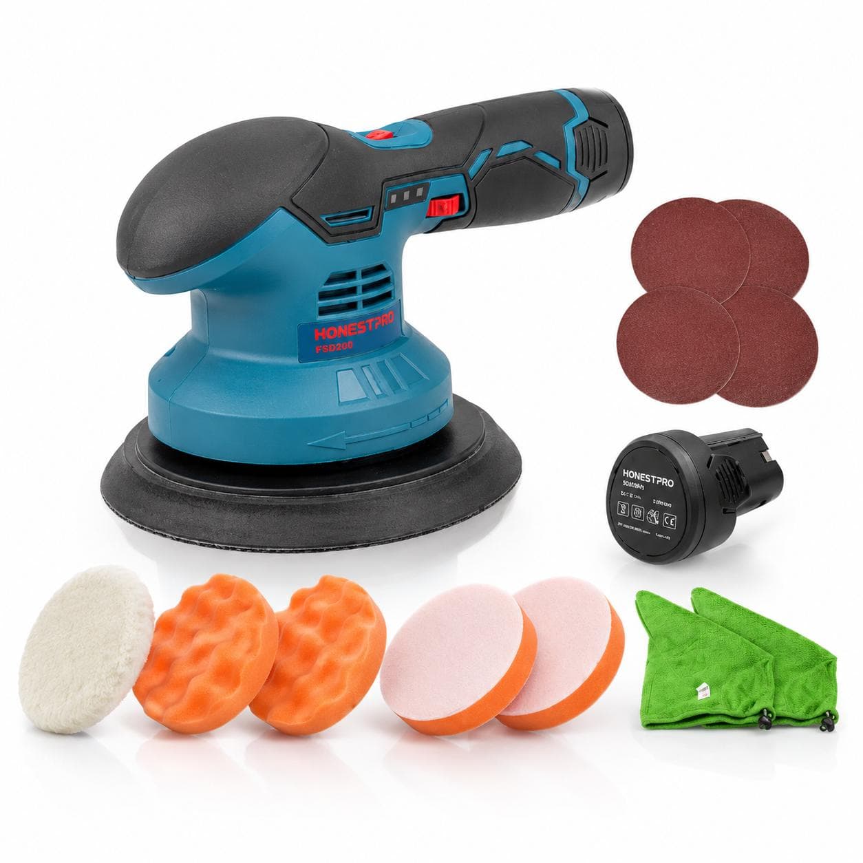 Polisseuse sans fil HONESTPRO 12V avec 2 batteries 2.0Ah et chargeur plus accessoires YAE2657 - photo 1