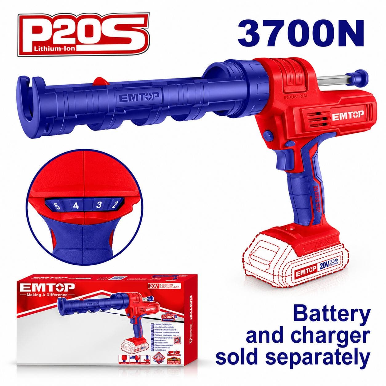 Pistolet silicone 20V solo sans fil (Sans batterie Sans chargeur) ELCG2001 - photo 1