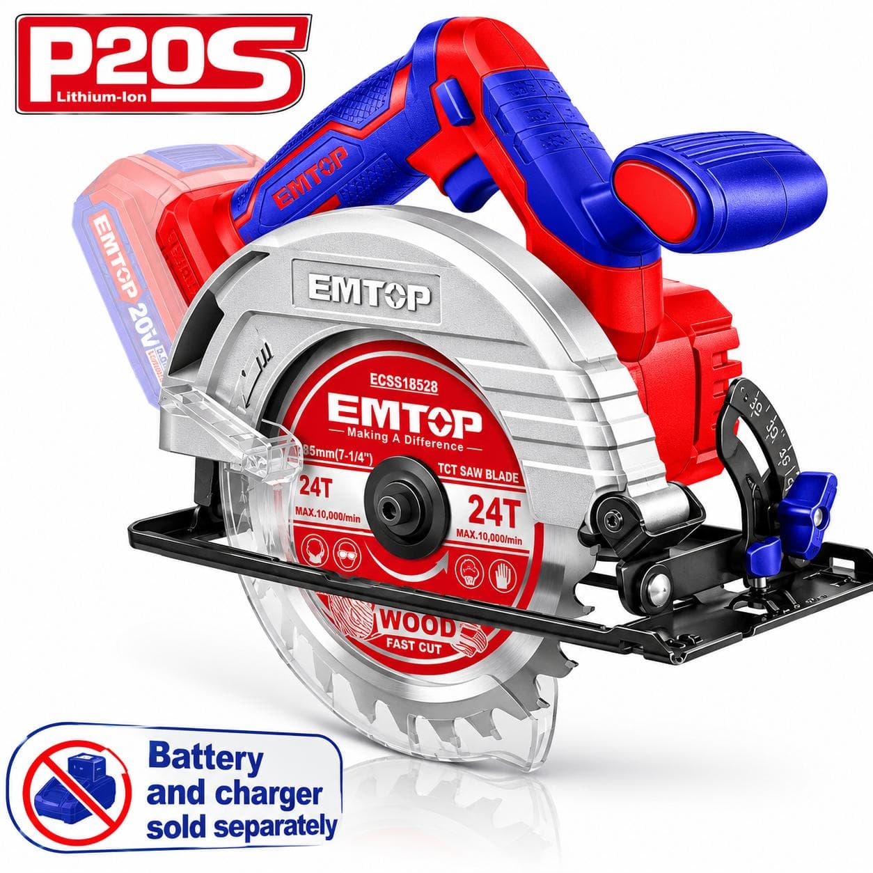 Scie circulaire sans fil 20V Li-Ion solo (Sans batterie Sans chargeur) ELCS201650 D1 - photo 1