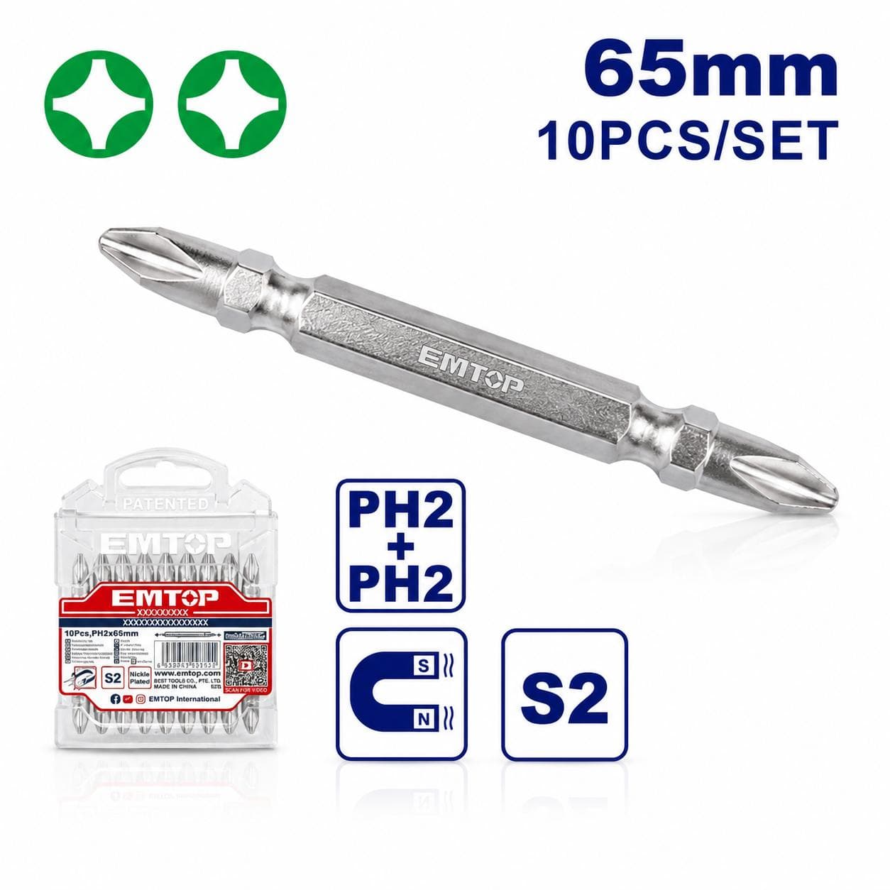 Kit de 10 embouts 2*PH2 65mm ESBTPH2233 - photo 1