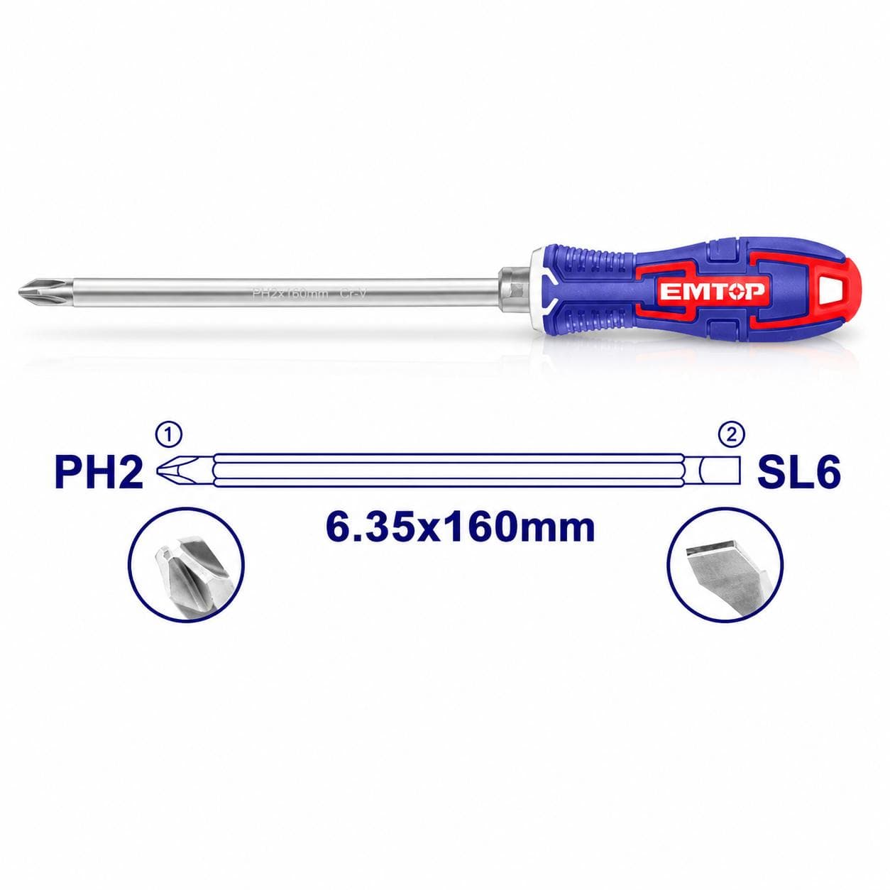 Tournevis 2en1 6mm*160mm PH2*SL6 ESDRH0202 - photo 1