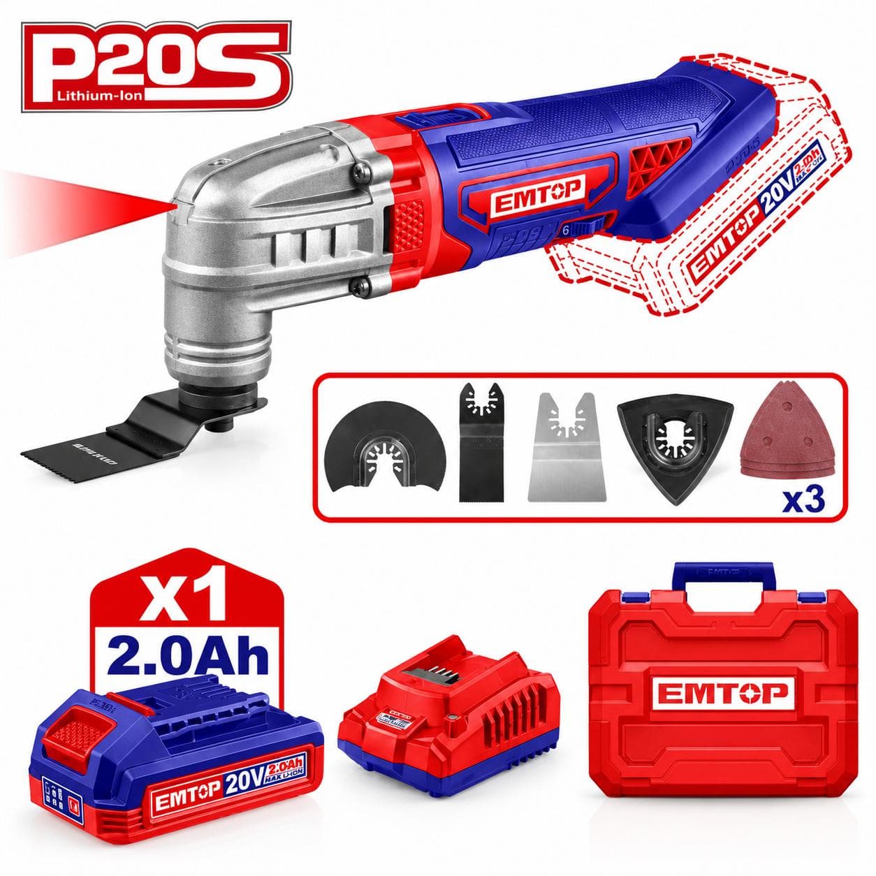 Découpeuse ponceuse électrique multifonction 20V avec 1 batterie 2.0Ah ELMF20221 - photo 1