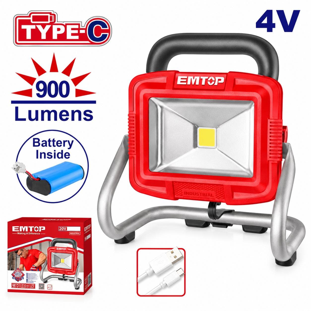 Projecteur rechargeable EMTOP ELWL4415 - photo 1