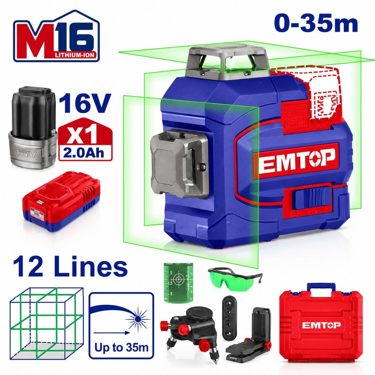 Niveau laser 3x360° 3D 35m avec télécommande EMTOP ESLE12301 - photo 1