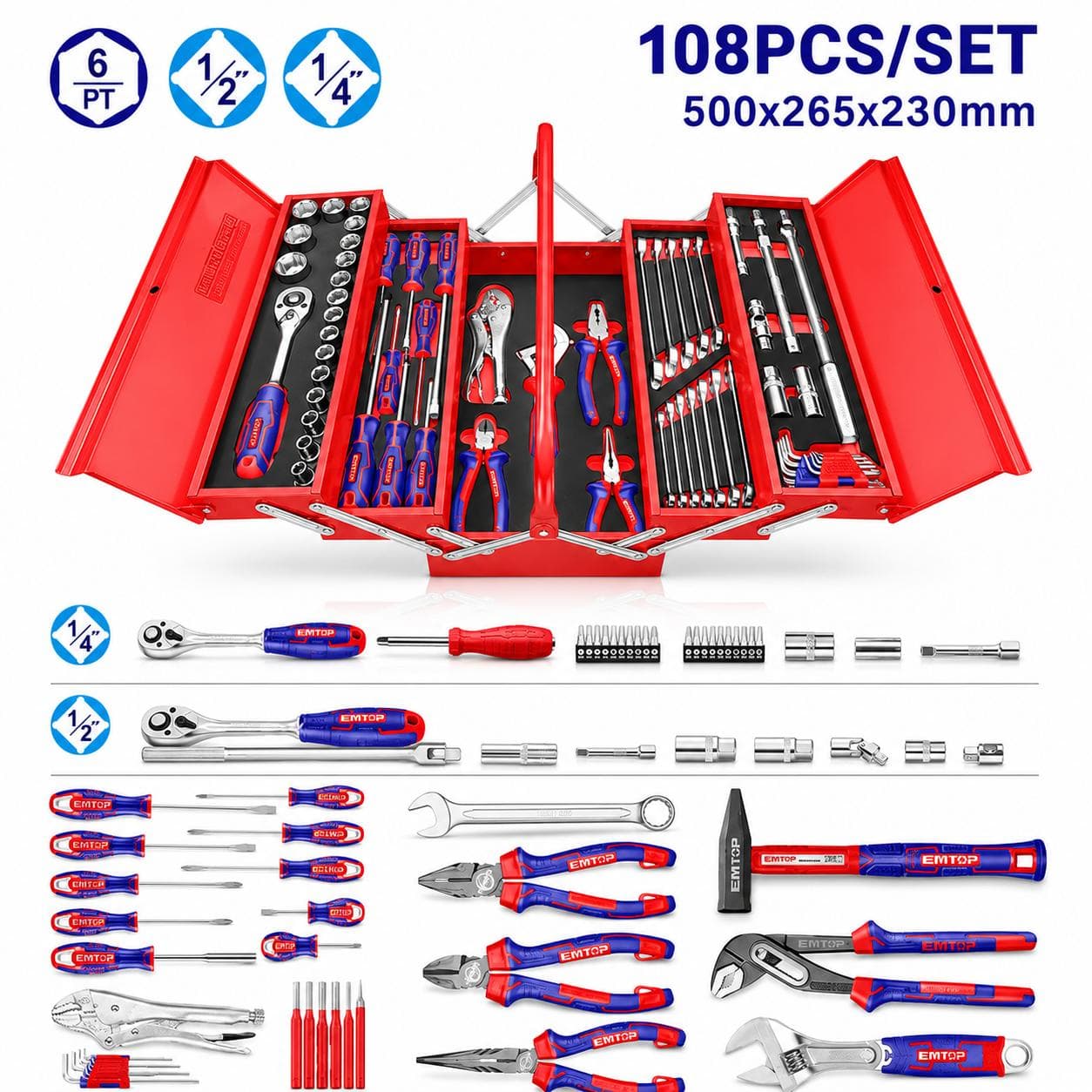 Caisse à outils plein 108PCS EHTS00108 EMTOP - photo 1