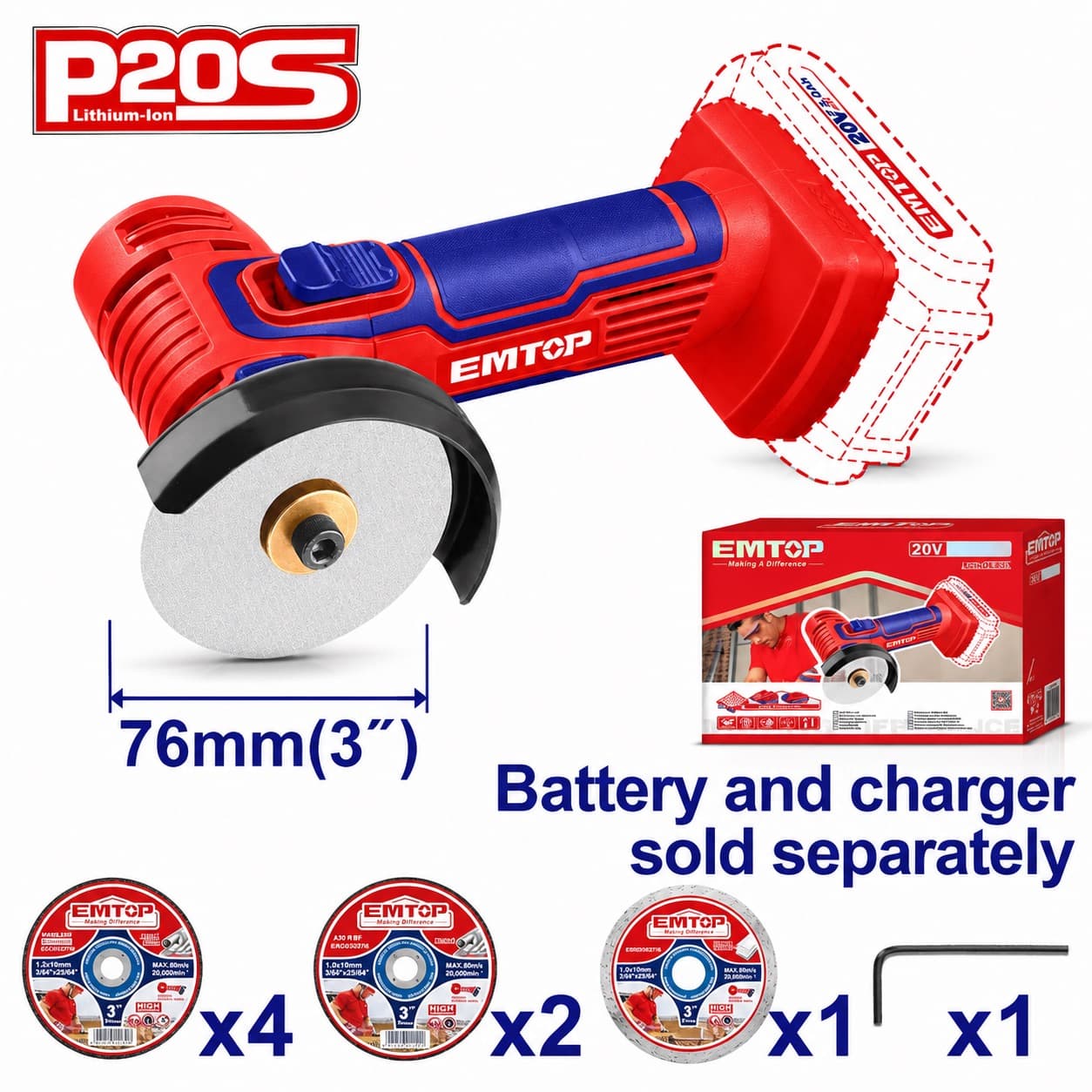 Mini tronçonneuse a batterie 20v 76mm ELAG7601 - photo 1