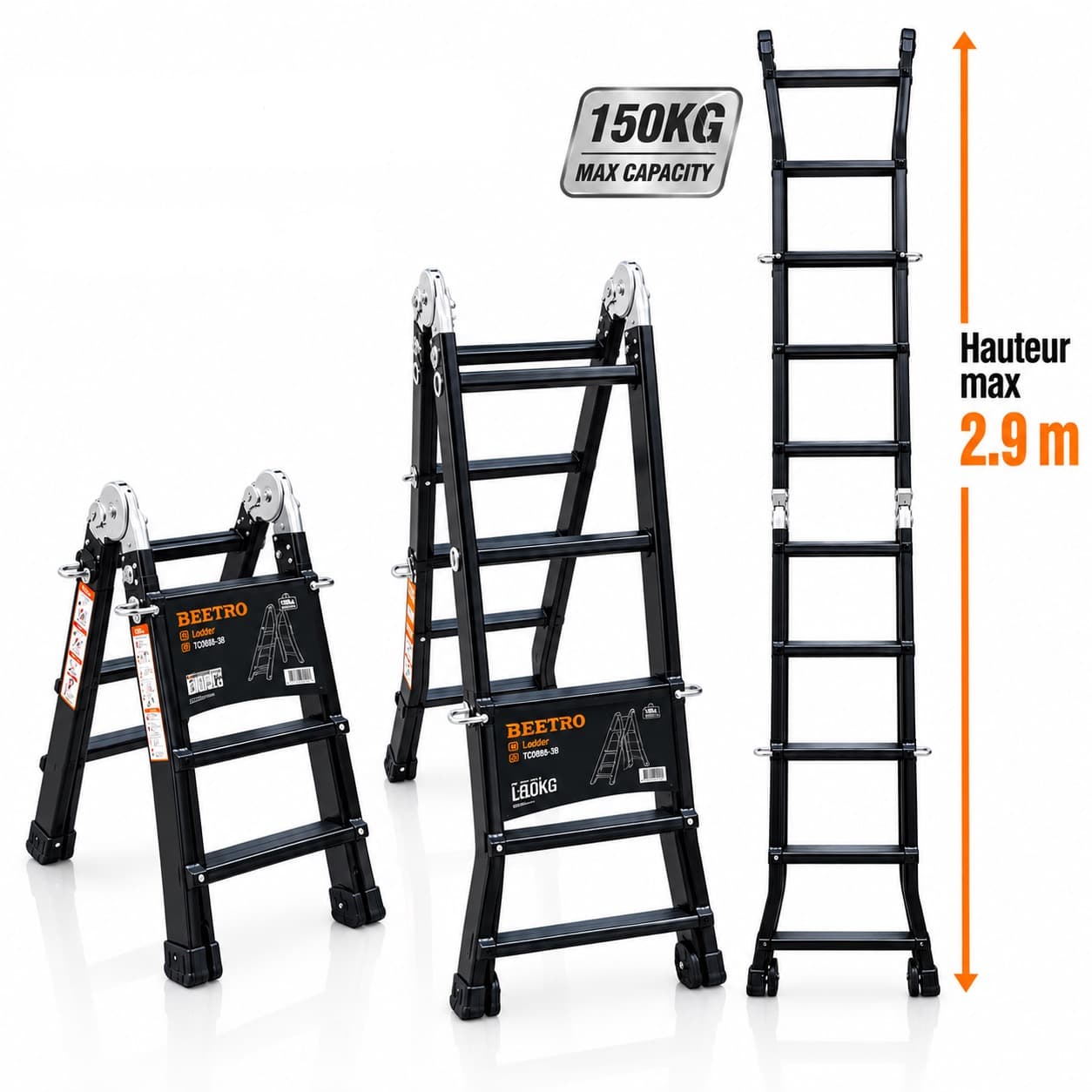 Échelle-escabeau pliable en aluminium robuste TC0888B - photo 1