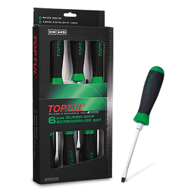 Jeu de 6 tournevis à fente et Phillips Super-Grip (acier hexagonal et tournevis) GAAE0608 - photo 1