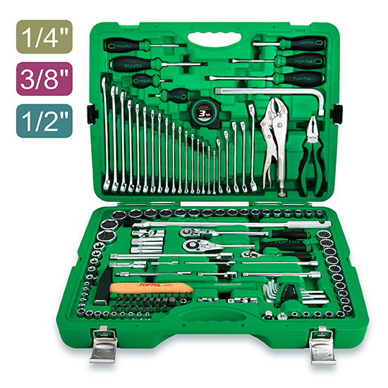 Caisse a outils de 144 clés à douille à flancs de qualité professionnelle 1/4", 3/8" et 1/2" GCAI144R - photo 1
