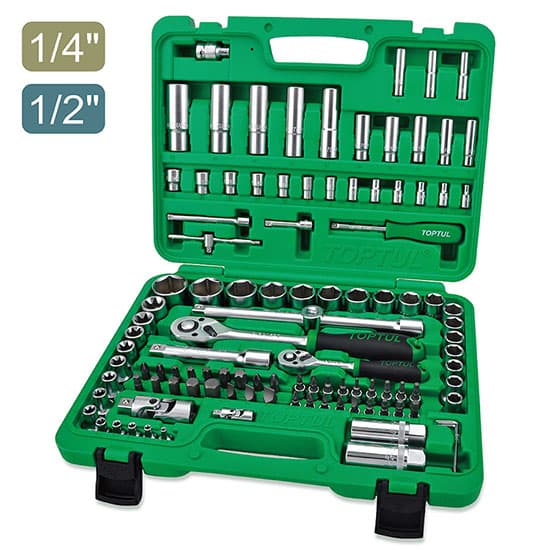 Caisse de douilles à flancs de qualité professionnelle 1/4" et 1/2" 108 pièces GCAI108R - photo 1