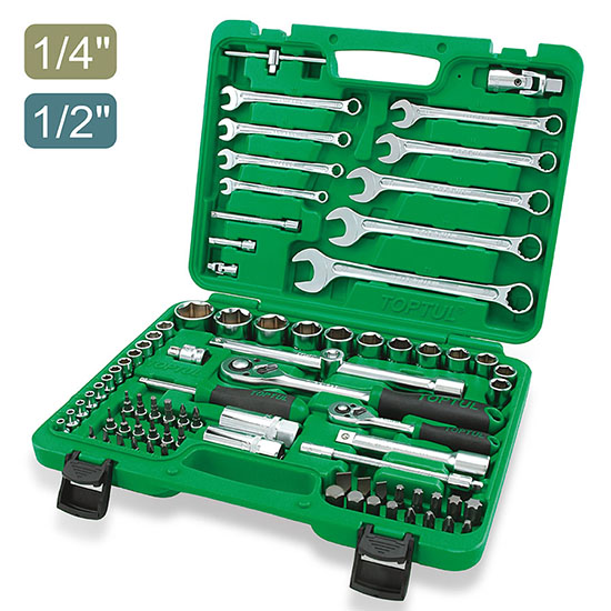 Caisse de 82 clés à douille à flancs de qualité professionnelle 1/4" et 1/2" - photo 1