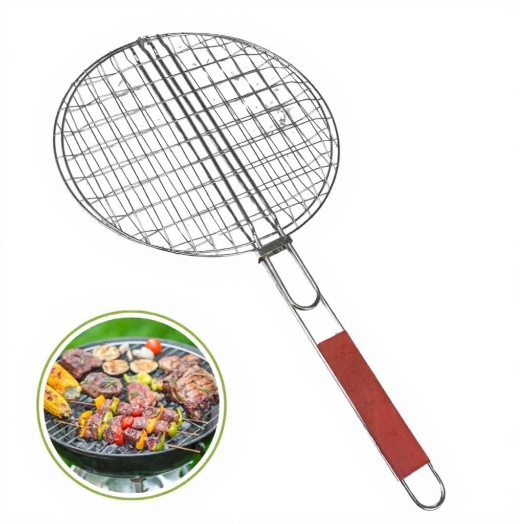 Grille de barbecue ronde de 300 mm longueur totale 600 mm avec manche en bois - photo 1