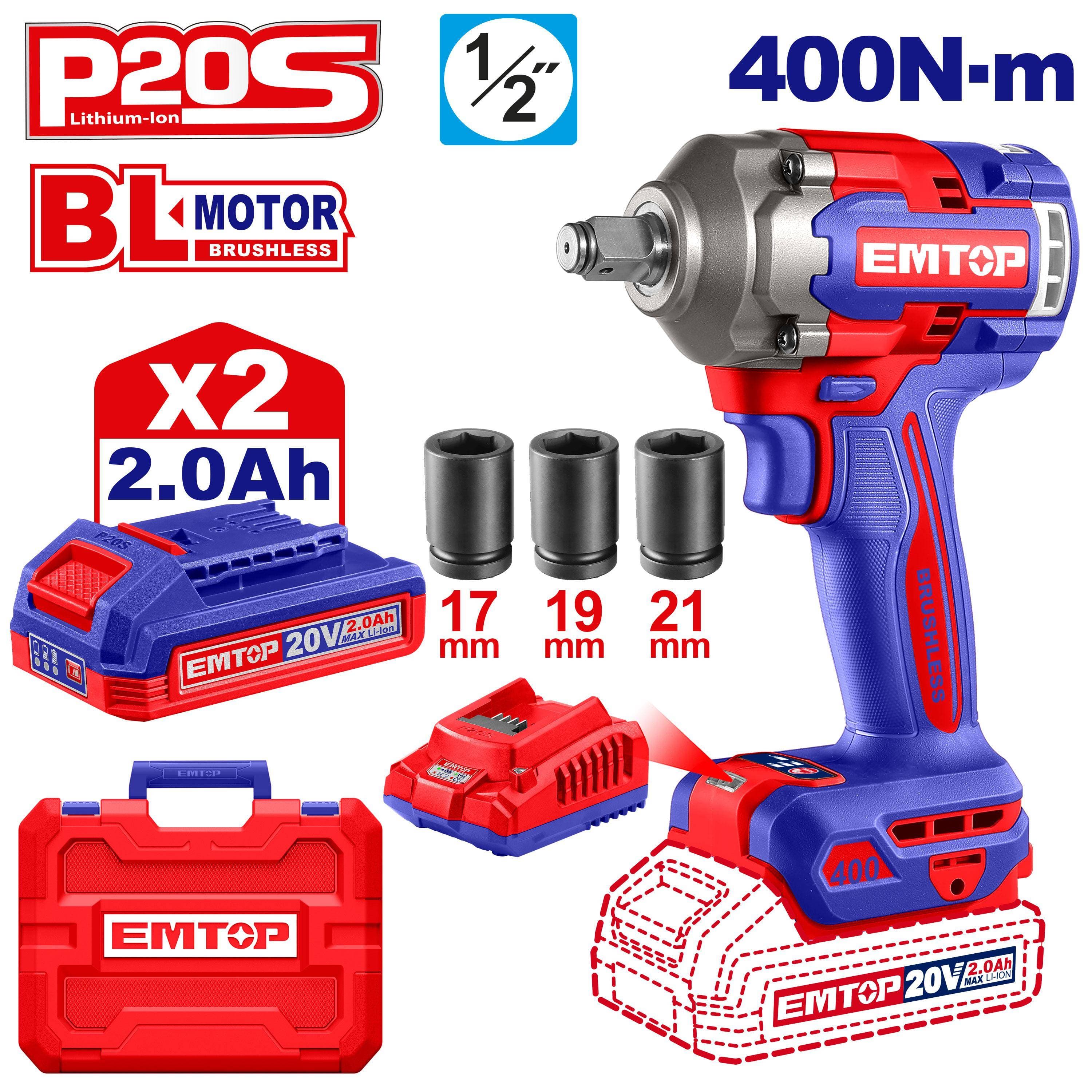Boulonneuse clé à chocs sans fil 20V Li-Ion 2 Batteries 2.0ah Brushless (Avec valise) 1/2" DR 400nm ECIWL2040 - photo 1