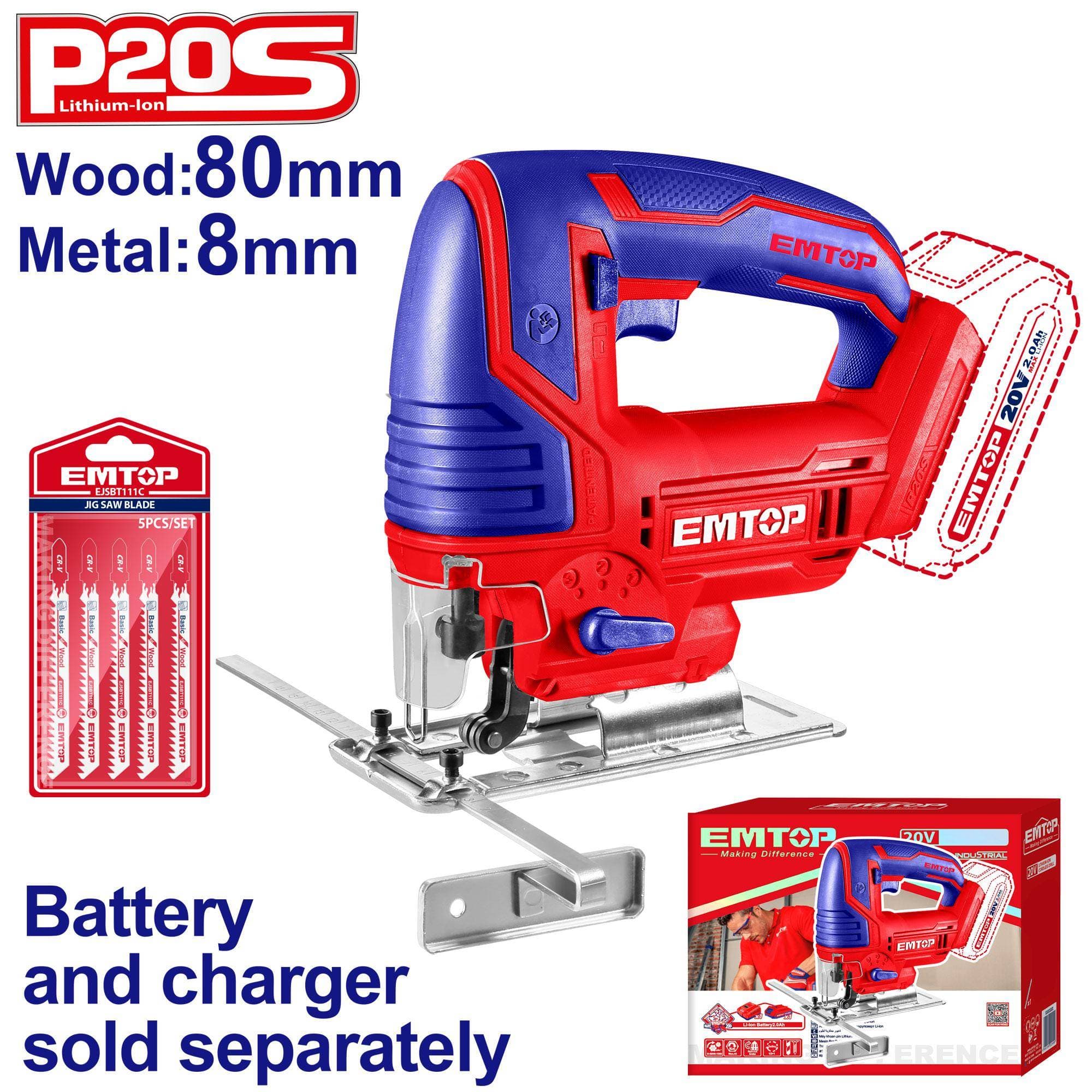 Scie sauteuse sans fil 20V Li-Ion solo (Sans batterie Sans chargeur) ELGS208501 - photo 1