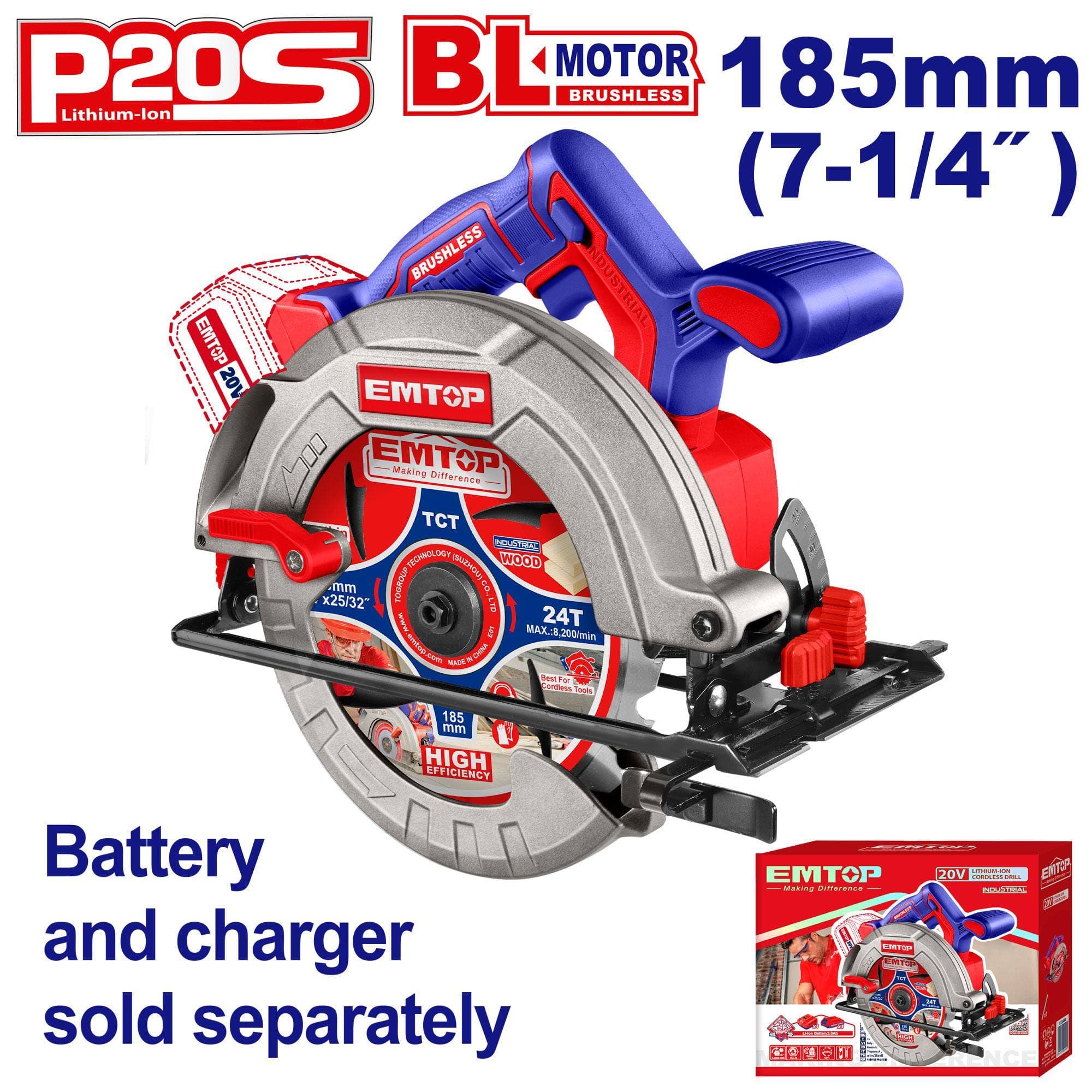 Scie circulaire sans fil 20V Li-Ion solo (Sans batterie Sans chargeur) ELCS1851 - photo 1