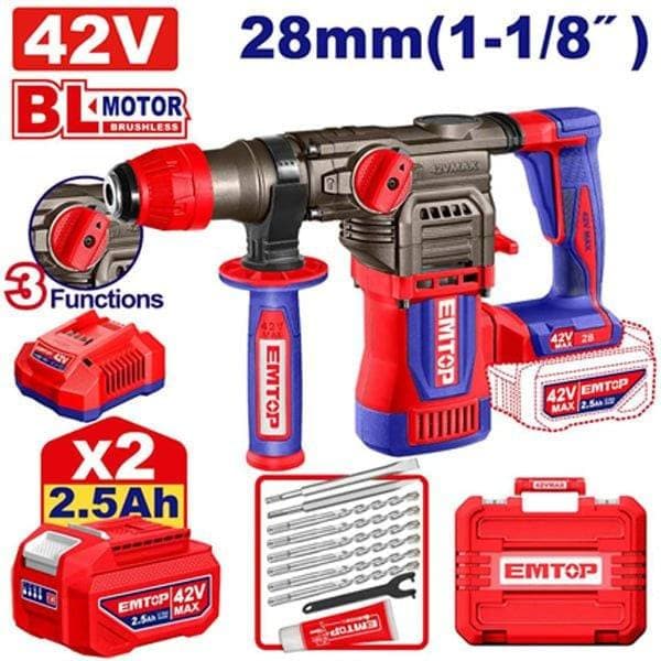 Marteau Piqueur perforateur SDS sans fil 42v 2 batteries 2.5ah 4.5 J ELRH422882 - photo 1