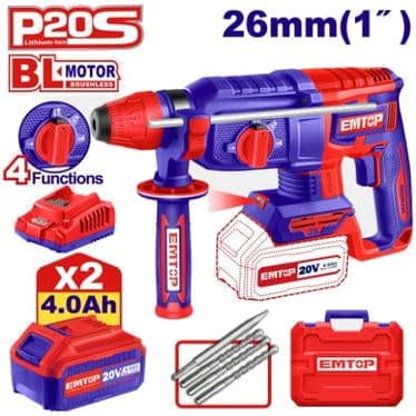 Marteau piqueur perforateur SDS-Plus sans fil 20v 2 batteries 4.0ah 26mm 2.5j ELRH202682 - photo 1