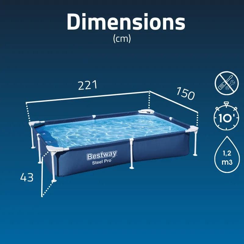 Piscine hors sol tubulaire rectangulaire Bestway Steel Pro 221 x 150 x 43 cm bleu 56401 - photo 3