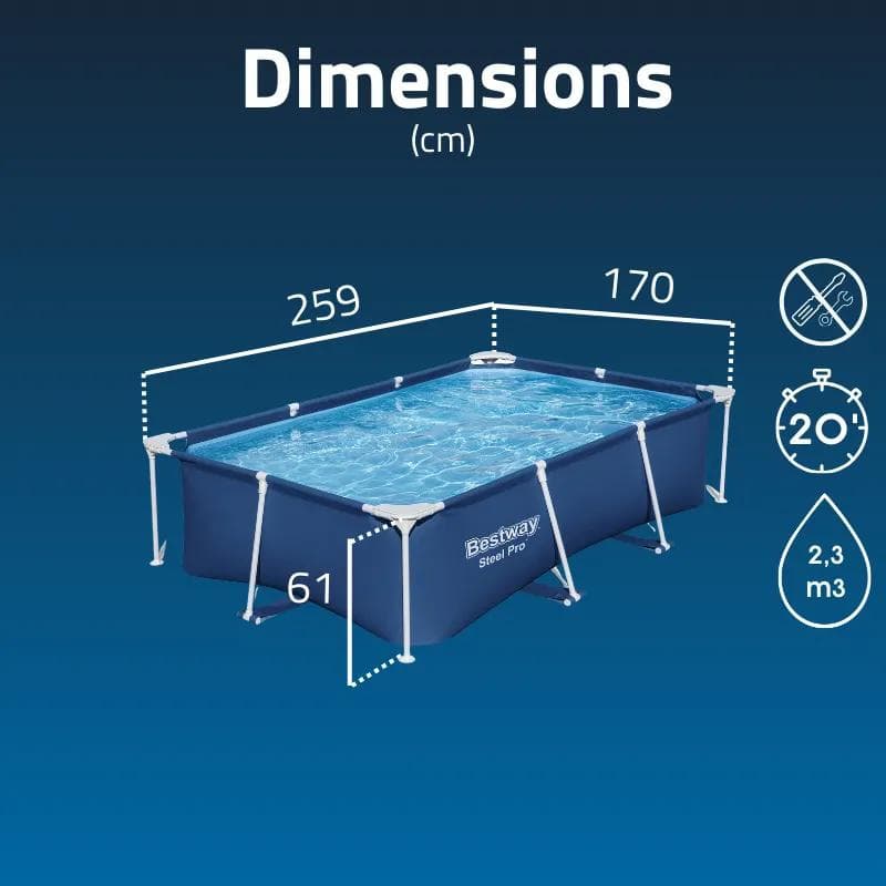 Piscine hors sol tubulaire rectangulaire Bestway Steel Pro 259 x 170 x 61 cm bleu 56403 - photo 3