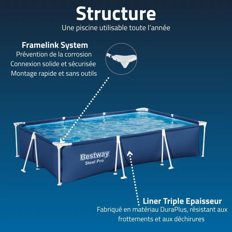Piscine hors sol tubulaire rectangulaire Bestway Steel Pro 300 x 201 x 66 cm bleu 56404 - photo 5