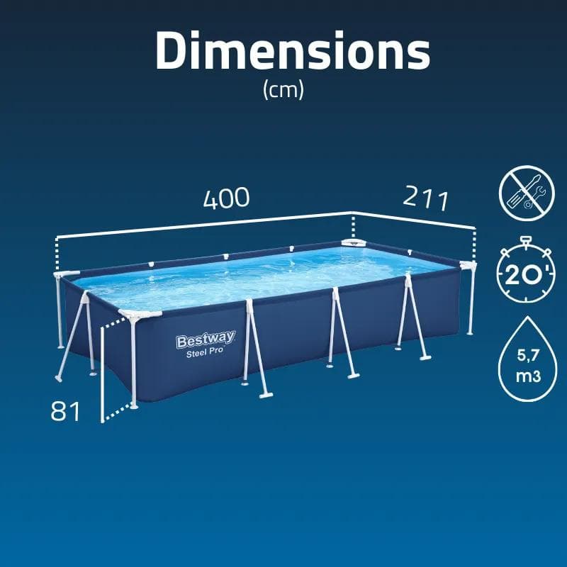 Piscine hors sol tubulaire rectangulaire Bestway Steel Pro 400 x 211 x 81 cm bleu 56405 - photo 3