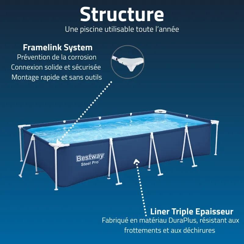 Piscine hors sol tubulaire rectangulaire Bestway Steel Pro 400 x 211 x 81 cm bleu 56405 - photo 5