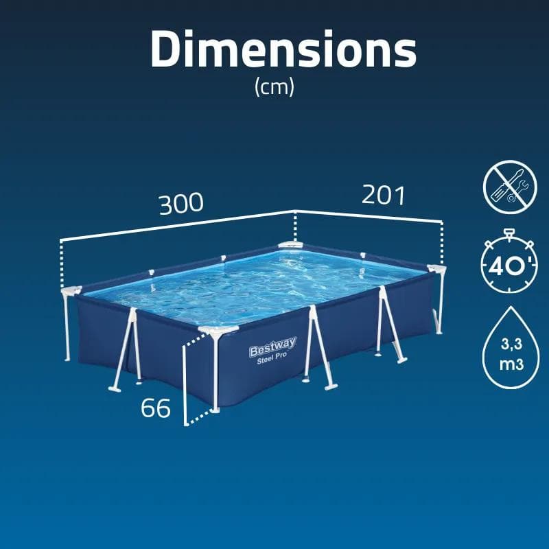 Piscine hors sol tubulaire rectangulaire Bestway Steel Pro 300 x 201 x 66 cm bleu 56411 - photo 3