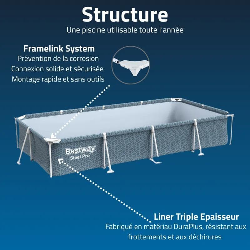 Piscine hors sol tubulaire rectangulaire Bestway Steel Pro 366 x 201 x 66 cm décor graphique 561FT - photo 5