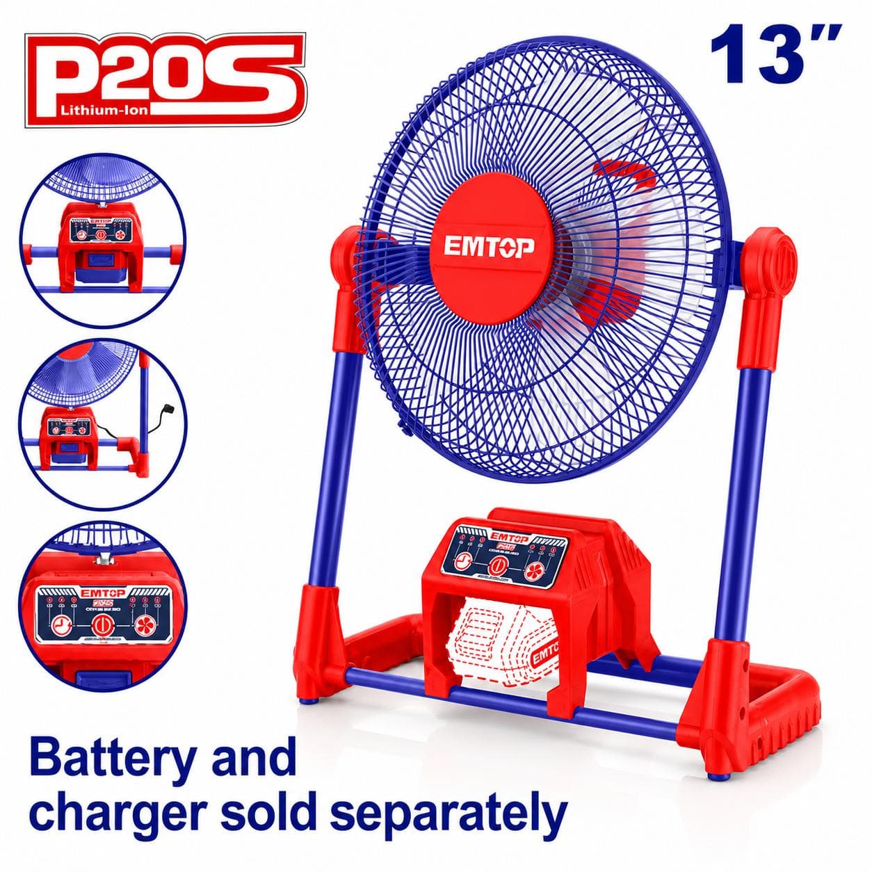 Ventilateur sans fil 20v et filaire ELFN2001 EMTOP - photo 1