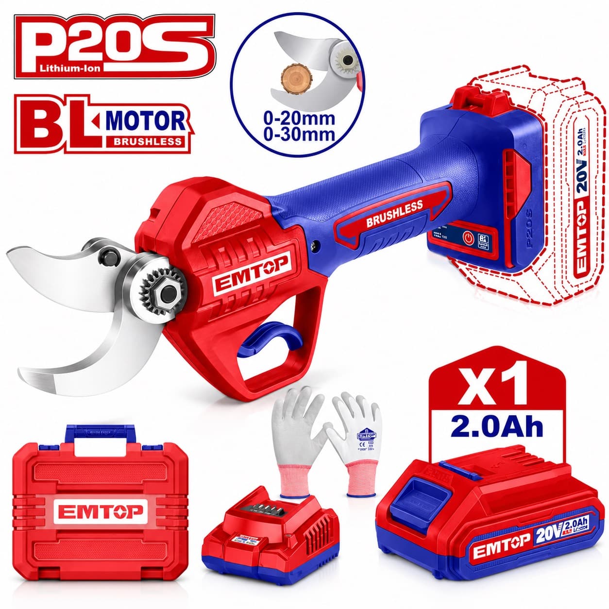 Sécateur sans fil brushless 20V 2.0Ah ELSL203051 - photo 1