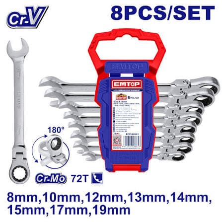 Jeux de cle à cliquer à tête pivotante 8PCS EMTOP ECSS10803 E2 - photo 1